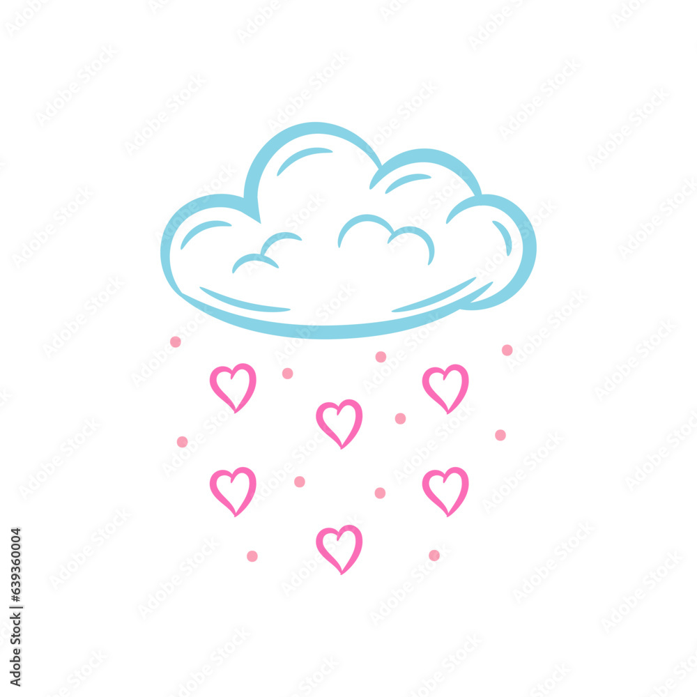Love rain heart shape from cloud hand drawn vector doodle drawing illustration