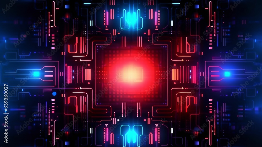 Abstract Neon Background with Tech Elements. AI generated
