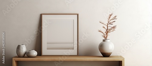 Rendering a three dimensional visual representation of a living room with wall decor such as a vase and picture frame