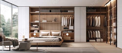Contemporary bedroom design featuring wardrobe and closet