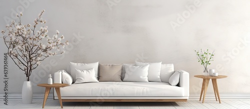 Scandi style white living room with couch ing © HN Works