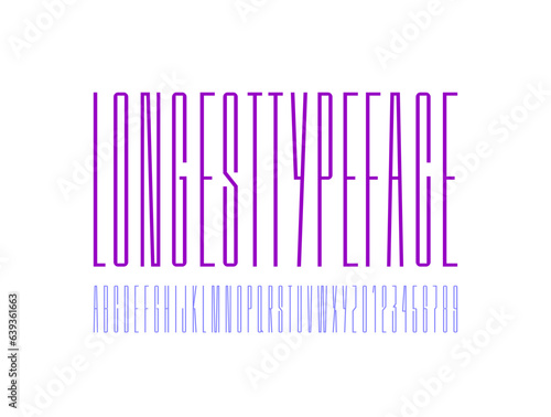 Longest font, ultra tall alphabet, high letters and numbers, vector illustration 10EPS