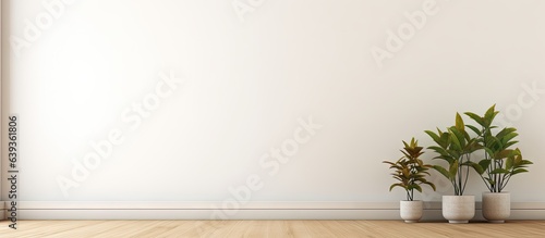 a white walled room with plants on wooden floor