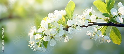 Close up photo of a blooming pear tree branch perfect for spring print purposes