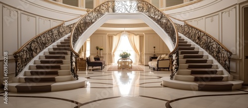 Custom designed luxury stair hall in a sophisticated residence