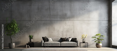 Creating a model of a modern loft living room with a concrete textured wall background for interior design purposes