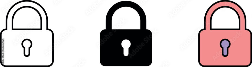 Lock icon set collection. Padlock icons lined, isolated and colored version. Vector ilustration Lock icon set collection. Padlock icons lined, isolated and colored version. Vector ilustration