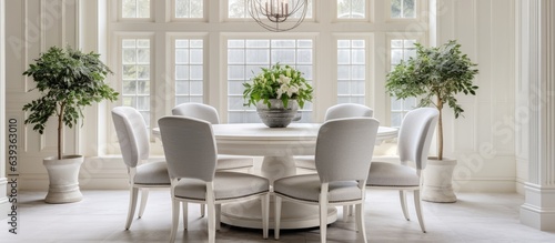 Upscale home with circular dining surface and white seats