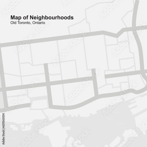 Map of Old Toronto Neighbourhoods, Ontario, Canada, Editable Vector, Illustration