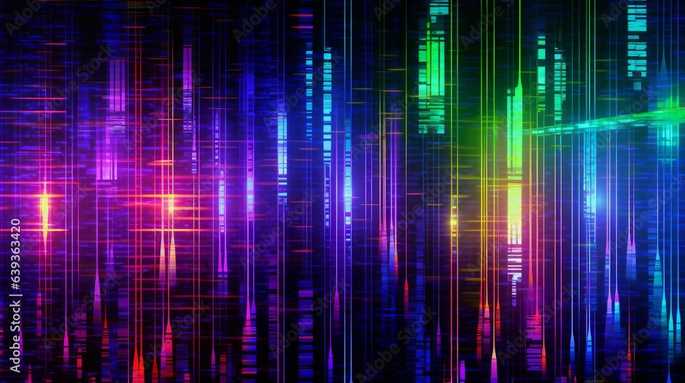 Neon Background with Digital Binary Patterns. AI generated