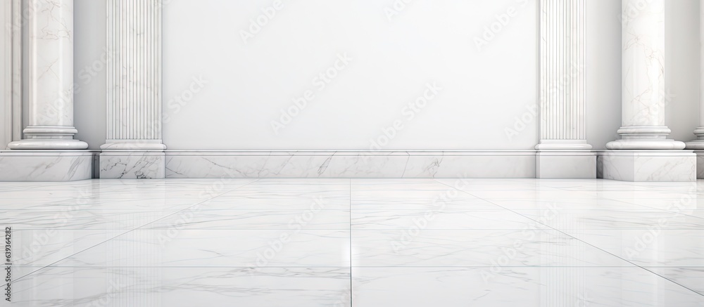 Room with marble floor and white wall are empty Room with marble floor and white wall are empty