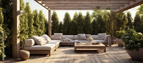 Gorgeous outdoor lounge area with pergola for interior designing