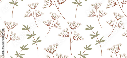 Floral seamless background. Wildflowers in flat style. Background from the herbarium. Delicate pastel colors. Background  wallpaper  textiles  printing.