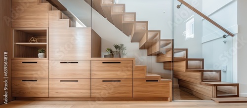 Fotografija Luxury contemporary interior design in a multi storey home with sleek wooden sta