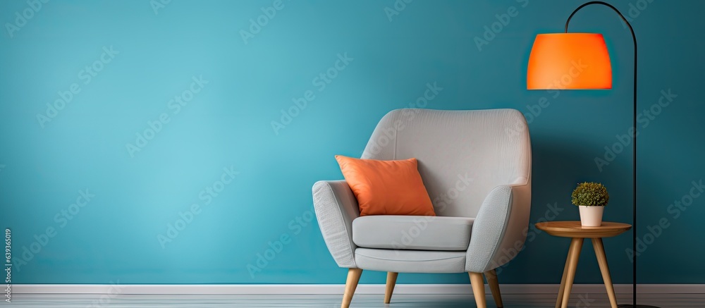 Cozy chair light and table by painted wall Cozy chair light and table by painted wall