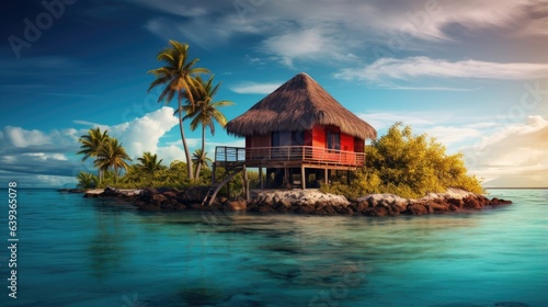 A Cabin in a tropical island in the middle of the ocean