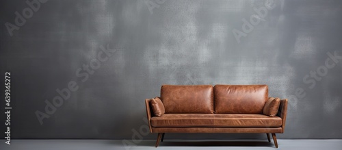 Grey background with brown sofa