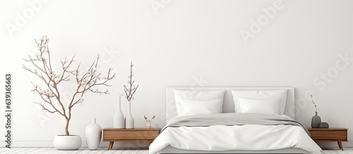 Scandinavian style illustrationof a white bedroom interior photo