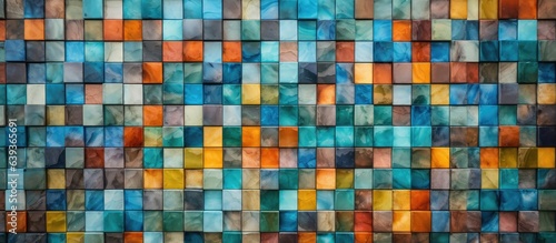 Multi colored mosaic wall tile for copying space backdrop
