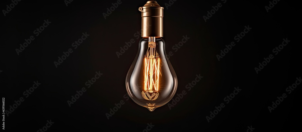 Glowing vintage light bulb on black background retro design LED lamps for loft and cafe