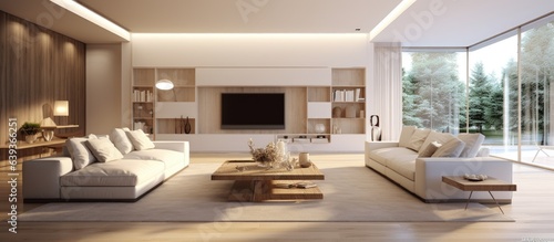 Large luxury living room with overhead lighting