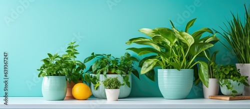 Brightly colored modern kitchen plants used for cooking