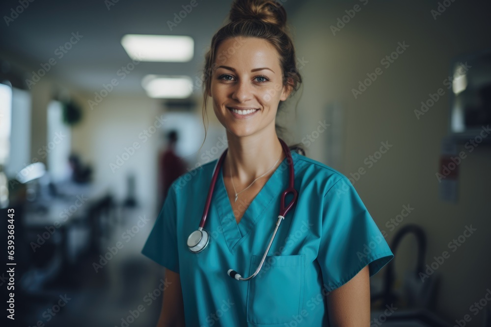 Smiling portrait of a young caucasian female nurse working in a hospital Smiling portrait of a young caucasian female nurse working in a hospital