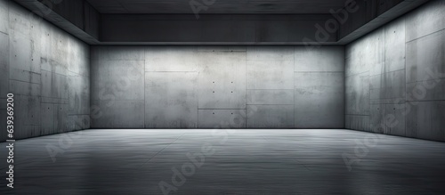 An abstract and smooth architectural interior rendering featuring a dark empty concrete background