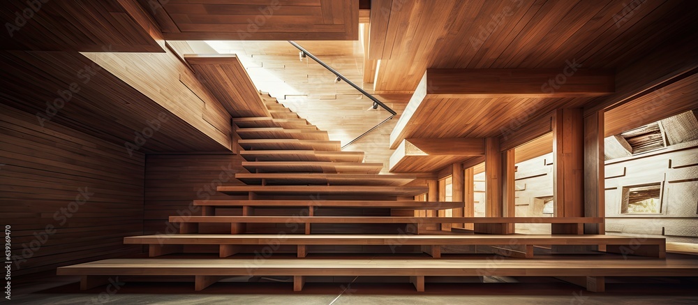 Fototapeta premium Stairs made of wood inside a building