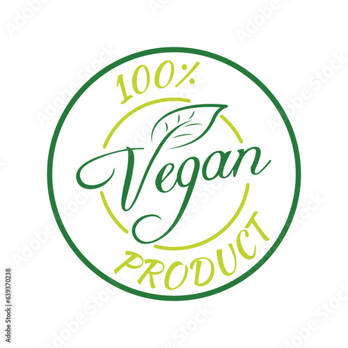 100% vegan product sticker, label, badge and logo. Ecology icon. Logo template with green leaves for vegan food. Vector illustration isolated on white background