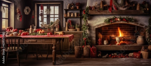 Festively adorned cozy kitchen for Christmas