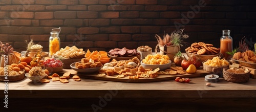 Large dining table adorned with tasty savory treats