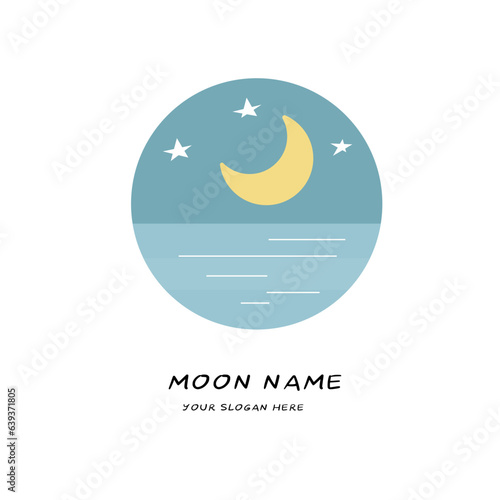 abstract logo design with crescent moon above calm sea