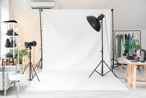 Interior of photo studio with modern equipment photo