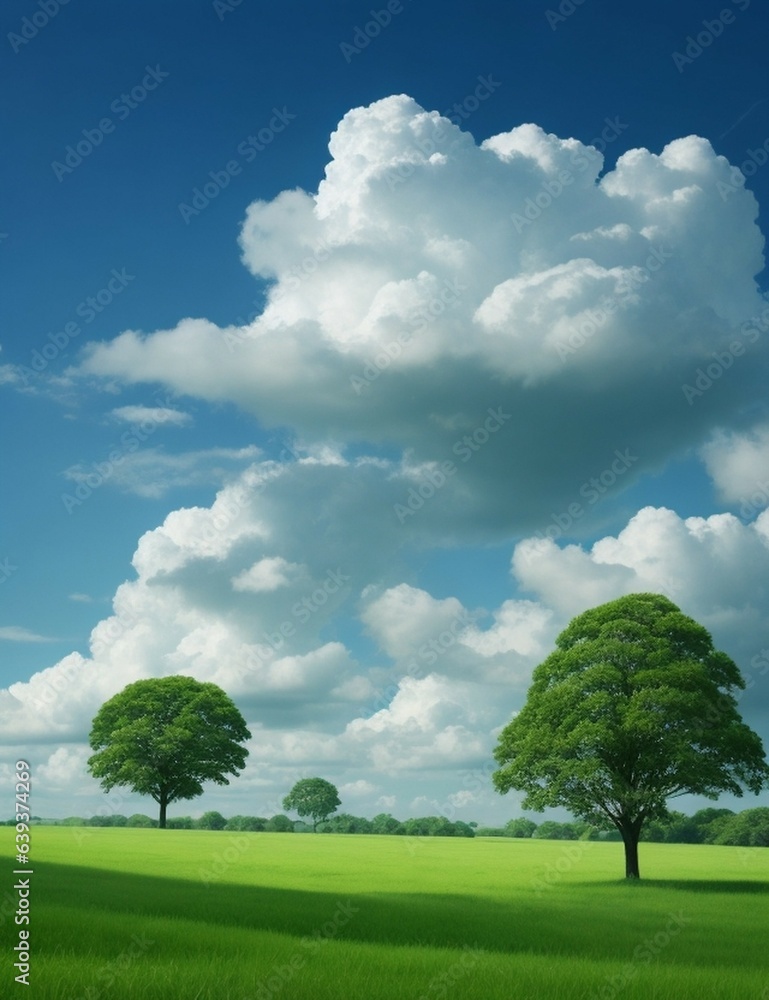 Green fields, trees and clouds Green fields, trees and clouds