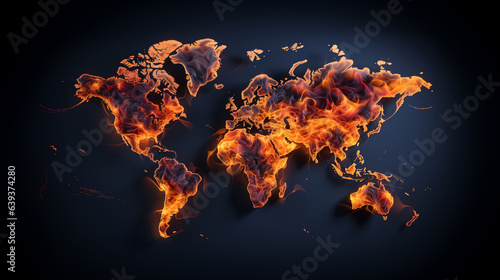 world map and fire, climate change concept © mknisanci