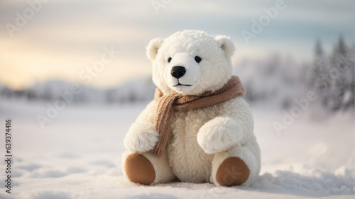 plush toy polar bear in the snow © Maksym