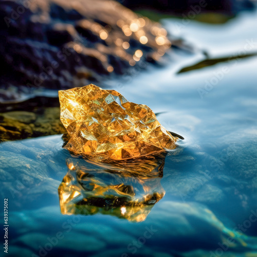 Gold Nugget liegt im Wasser, Generative KI photo