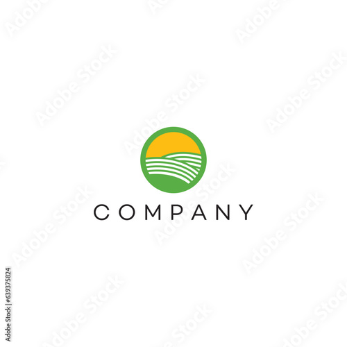 Landscaping nature green harvesting organic fields  sun land earth eco trendily logo design editable 