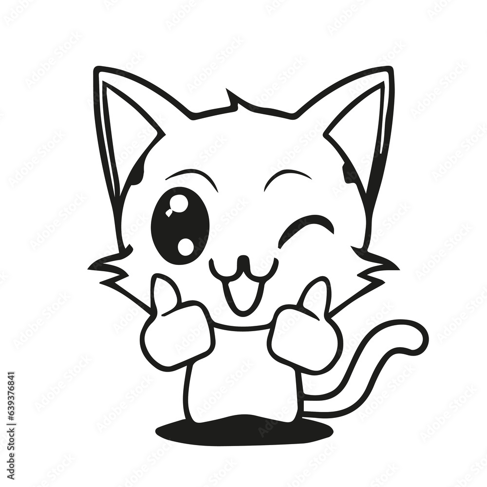 Illustration cute cat with thumbs up, coloring page Illustration cute cat with thumbs up, coloring page