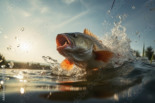 while fishing  the fish jumps out of the water.   generative AI 