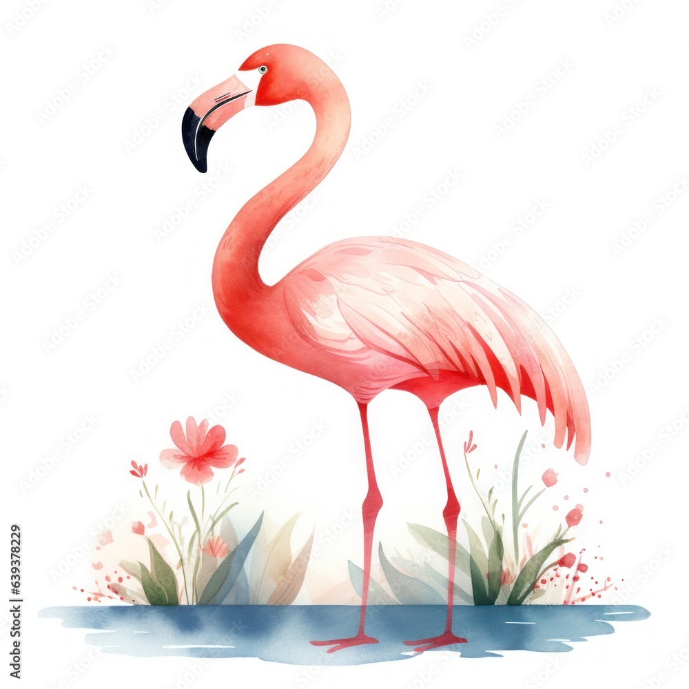 Obraz premium Simple Flamingo Watercolor Painting AI Generated