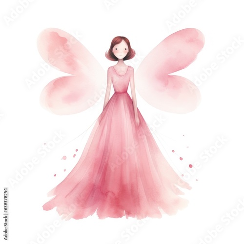 Enchanting Pink Fairy in Watercolor Style AI Generated