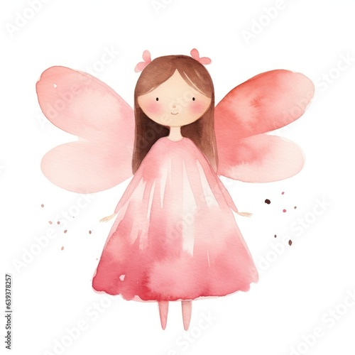 Enchanting Pink Fairy in Watercolor Style AI Generated