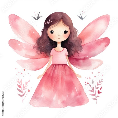 Enchanting Pink Fairy in Watercolor Style AI Generated