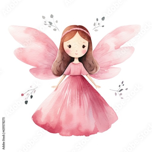 Enchanting Pink Fairy in Watercolor Style AI Generated