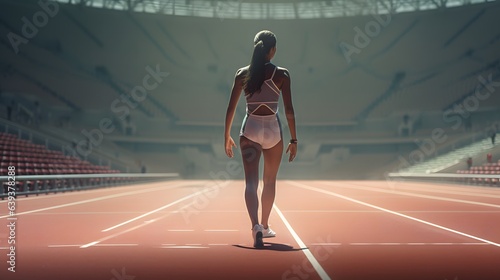 une athlète sur une piste olympique, généré par IA photo