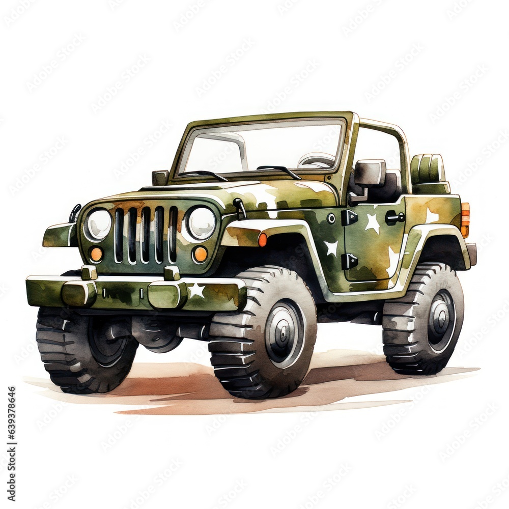 Cartoon Camouflage Jeep AI Generated