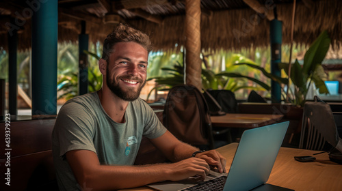 Young lifestyle digital nomad working on the laptop at Laos