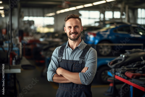 Photo of a mechanic man in a car repair shop photo